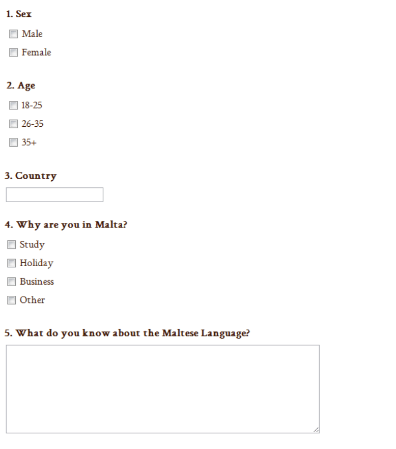 Questionnaire - Maltese language, part 1