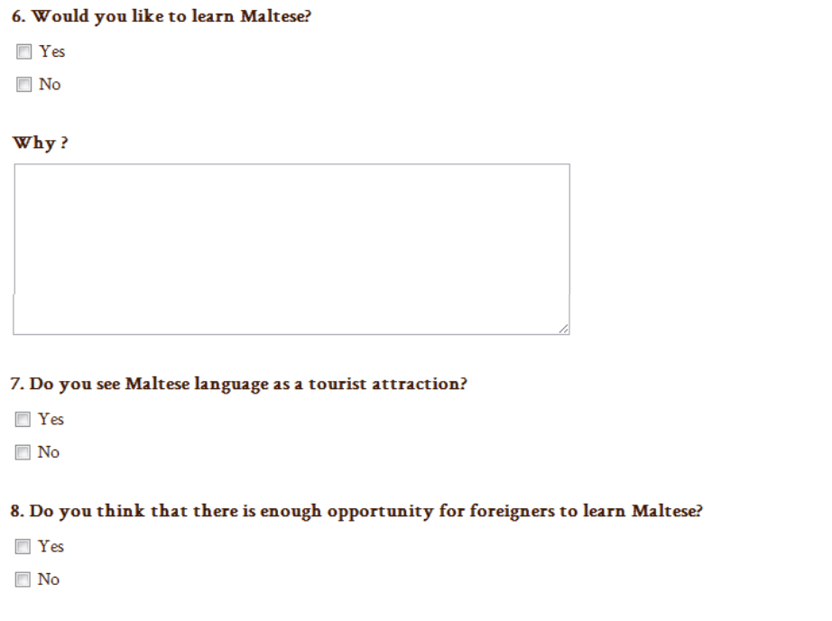 Questionnaire - Maltese language, part 2